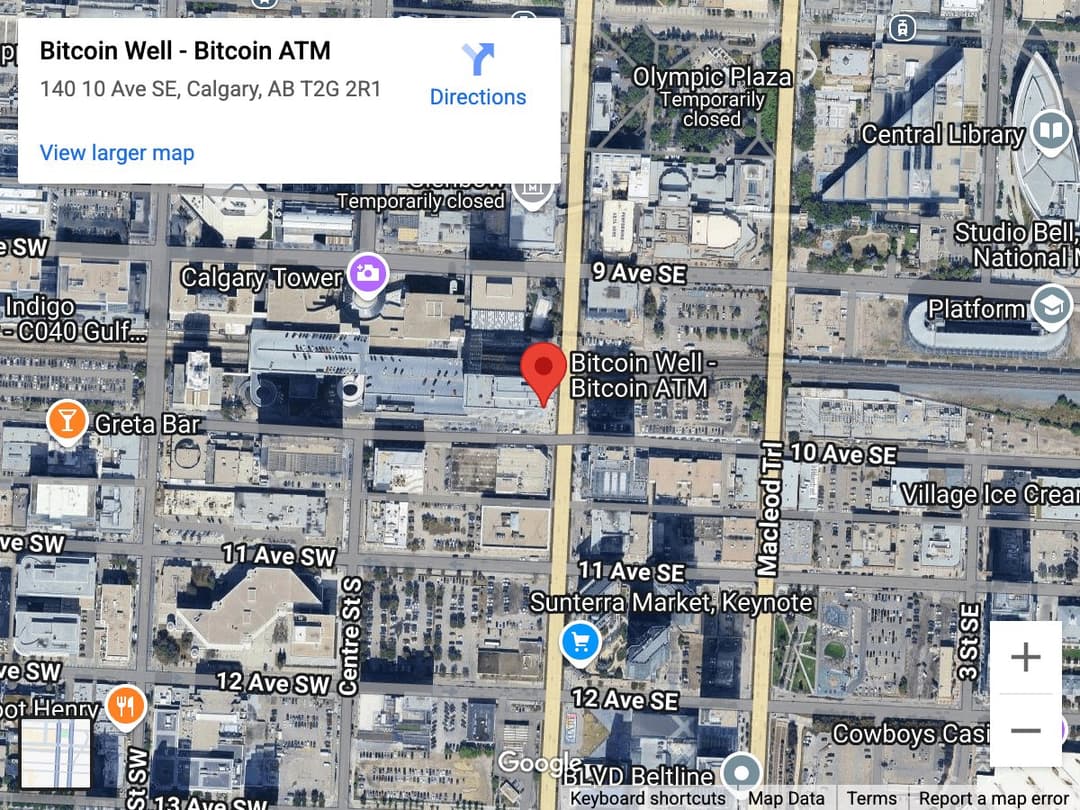 Map for Downtown Calgary Bitcoin ATM