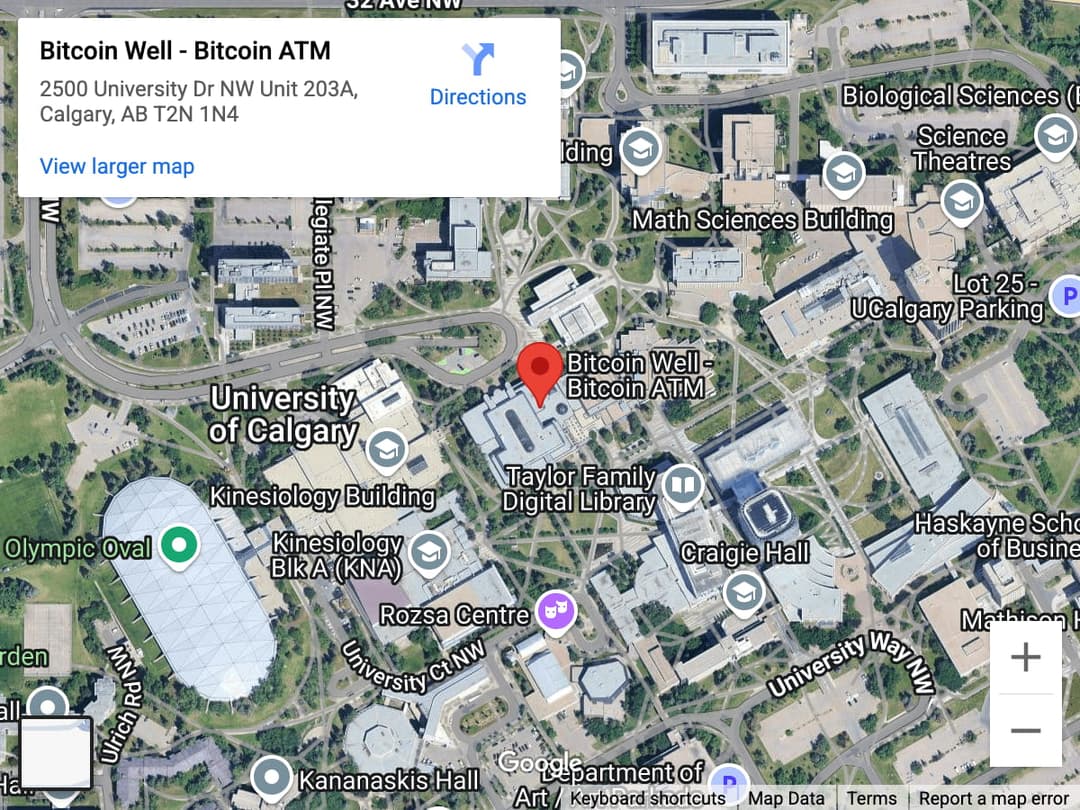 Map for University of Calgary Bitcoin ATM