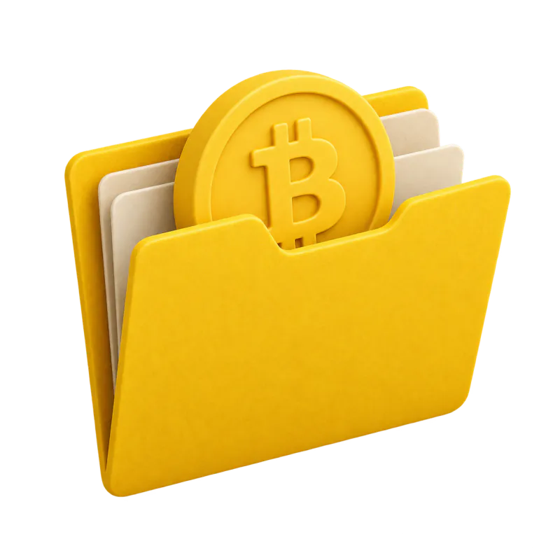 Yellow retirement folder holding a bitcoin coin