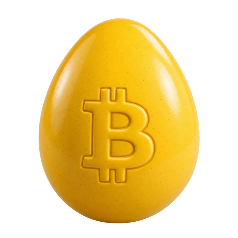 Yellow nest egg with a bitcoin emblem