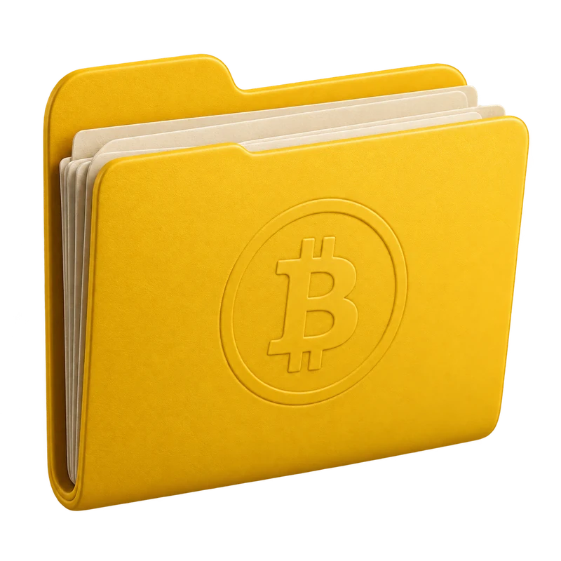 Yellow retirement folder with a bitcoin emblem